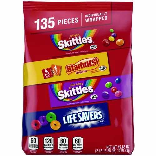 MARS Skittles, Starburst and Life Savers Fun Size Fruity Candy Assortment, 135 Pieces, 45.85 oz, Individually Wrapped