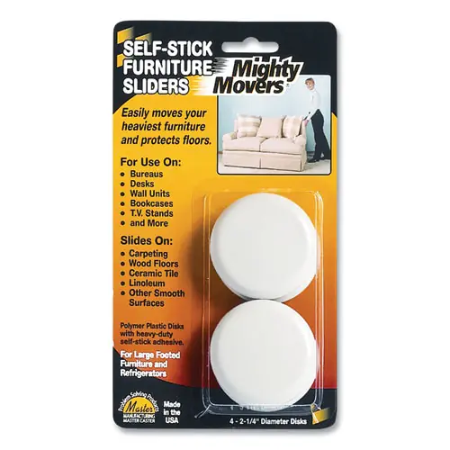 Master Caster® Mighty Movers Self-Stick Furniture Sliders, Round, 2.25" Diameter, Beige, 4/Pack