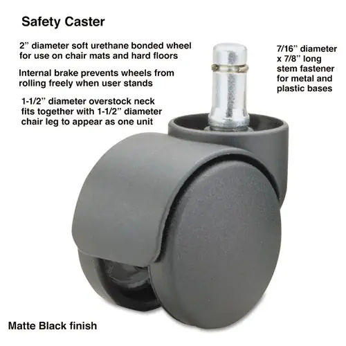 Master Caster® Safety Casters, Oversized Neck, Grip Ring Type B Stem, 2" Soft Polyurethane Wheels, Matte Black, 5/Set