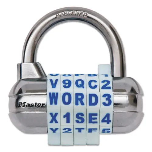 Master Lock® Password Plus Combination Lock, Hardened Steel Shackle, Chrome/Assorted, 2.5" Wide