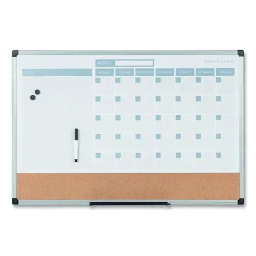 MasterVision® 3-in-1 Calendar Planner, 36" x 24", White Surface, Satin Aluminum Frame
