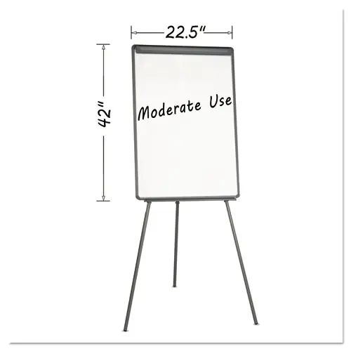 MasterVision® Basic Tripod Melamine Presentation Easel, 22.5" x 42", White Surface, Black Plastic/Steel Frame