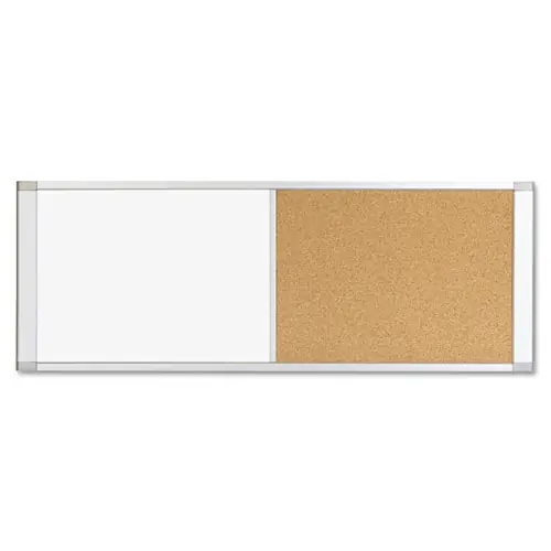 MasterVision® Cubicle Workstation Dry Erase Board, Combo Magnetic Dry Erase/Bulletin, 48" x 18", Tan/White Surface, Satin Aluminum Frame