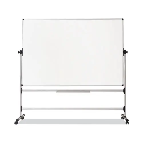 MasterVision® Earth Silver Easy Clean Mobile Revolver Dry Erase Board, 48" x 70", White Surface, Natural Steel Frame