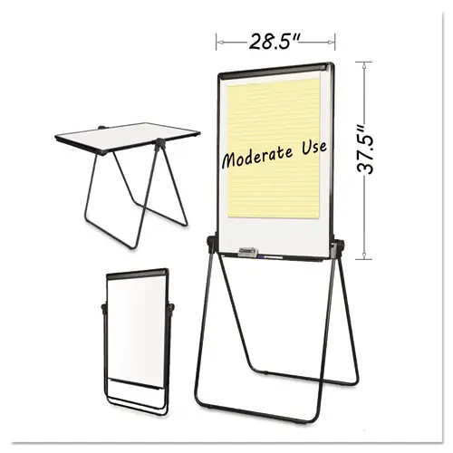 MasterVision® Folds-to-a-Table Melamine Easel, 28.5" x 37.5", White Surface, Black Steel Frame