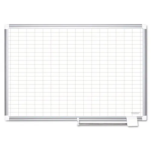 MasterVision® Gridded Magnetic Steel Dry Erase Project Planning Board, 48" x 36", Satin Aluminum Frame