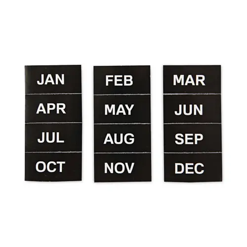 MasterVision® Heavy-Duty Board Magnet Labels, Months of the Year, 1" Tall, White on Black, 12/Pack