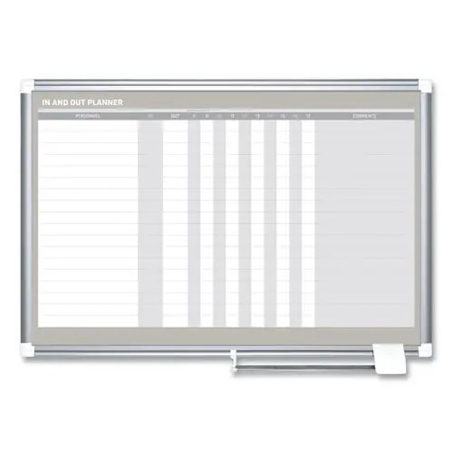 MasterVision® In-Out Magnetic Dry Erase Board, 18-Person Tracking, 36" x 24", White Surface, Satin Aluminum Frame