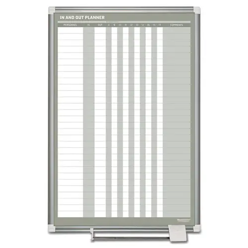 MasterVision® In-Out Magnetic Dry Erase Board, 30-Person Tracking, 24" x 36", White Surface, Satin Aluminum Frame