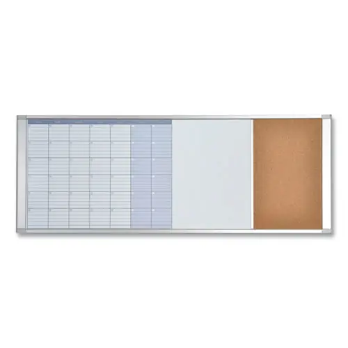 MasterVision® Magnetic Calendar Combo Board, Monthly Planning/Scheduling, 48" x 18", White Surface, Satin Aluminum Frame
