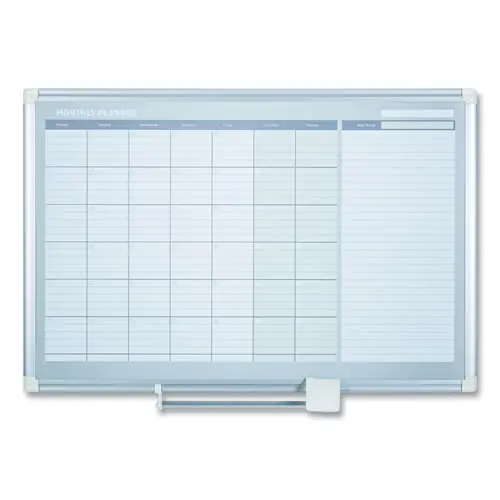 MasterVision® Magnetic Dry Erase Calendar Board, Monthly, 36" x 24", White Surface, Satin Aluminum Frame