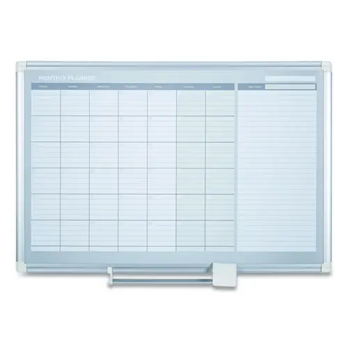 MasterVision® Magnetic Dry Erase Calendar Board, Monthly, 48" x 36", White, Satin Aluminum Frame