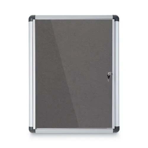 MasterVision® Slim-Line Enclosed Fabric Bulletin Board with One Door, Satin Aluminum Frame