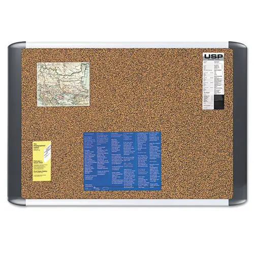 MasterVision® Tech Cork Board, 36" x 24", Tan Surface, Silver/Black Aluminum Frame