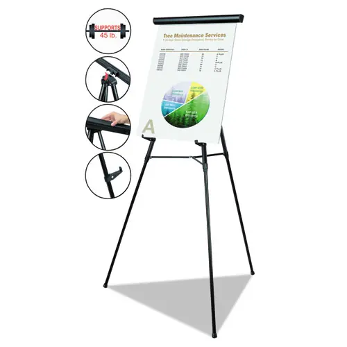 MasterVision® Telescoping Tripod Display Easel, Metal, Black, Adjustable Height 38" to 69"