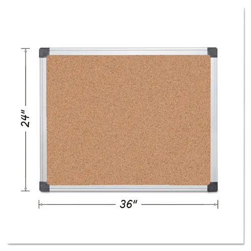 MasterVision® Value Cork Bulletin Board with Aluminum Frame, 24" x 36", Tan Surface, Satin Aluminum Frame