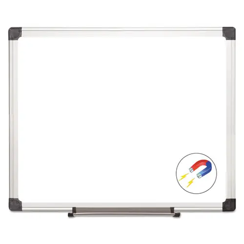 MasterVision® Value Lacquered Steel Magnetic Dry Erase Board, 24" x 36", White Surface, Satin Aluminum Frame