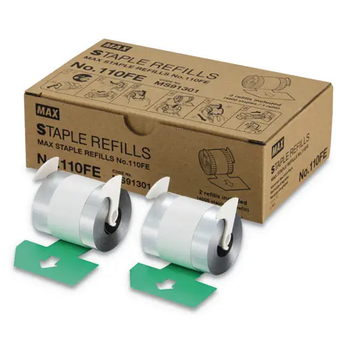 MAX Staple Refills No.110FE, 0.56" Leg, 0.5" Crown, Silver, 4,000/Cartridge, 2 Cartridges/Box, 8,000/Box