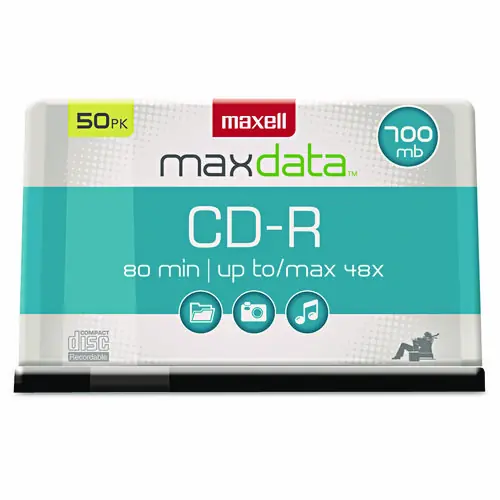 Maxell® CD-R Discs, 700 MB, 80 Min, 48x Speed, Silver, 50/Pack