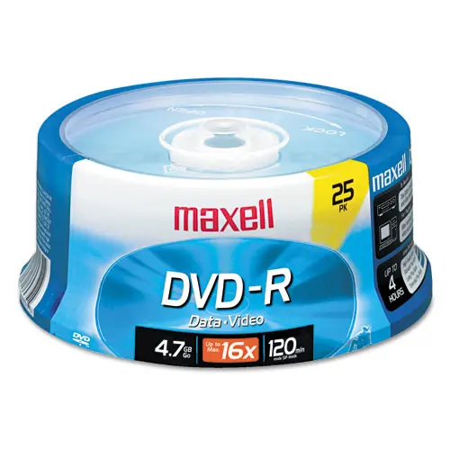 Maxell® DVD-R Recordable Disc, 4.7 GB, 16x, Spindle, Gold, 25/Pack