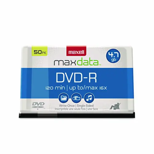 Maxell® DVD-R Recordable Disc, 4.7 GB, 16x, Spindle, Gold, 50/Pack