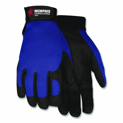 MCR™ Safety Clarino Synthetic Leather Palm Mechanics Gloves, Blue/Black, X-Large