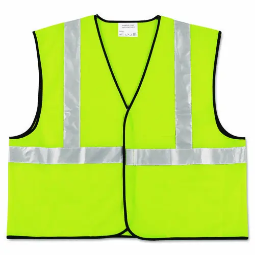 MCR™ Safety Class 2 Safety Vest, Polyester, Large, Fluorescent Lime with Silver Stripe