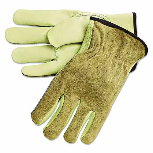 MCR™ Safety Dual Leather Industrial Gloves, Cream, Large, 12 Pairs