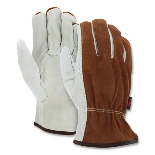 MCR™ Safety Dual Leather Industrial Gloves, Cream, X-Large, 12 Pairs