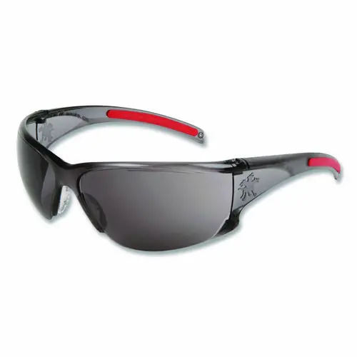 MCR™ Safety Hulk HK1 Series Safety Glasses, Smoke/Red Frame, Gray Lens, Scratch-Resistant