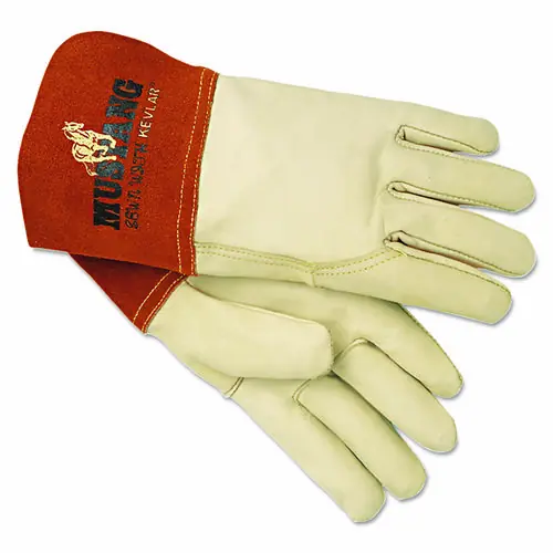 MCR™ Safety Mustang MIG/TIG Leather Welding Gloves, White/Russet, Large, 12 Pairs (Non-Stock Item - Extended Delivery Time)