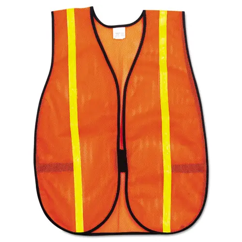 MCR™ Safety Polyester Mesh Safety Vest, One Size Fits All, Orange with 0.75" Lime Green Stripe
