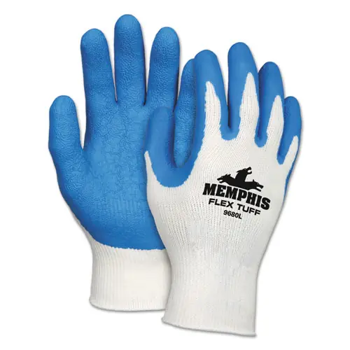 MCR™ Safety Premium Latex-Coated String-Knit Gloves, Medium, White/Blue, 12 Pairs