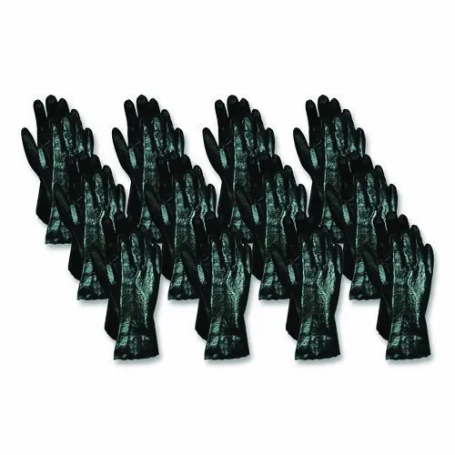 MCR™ Safety Single Dipped PVC Gloves, Rough Finish, Interlock Lined, 12" Length, Large, Black, 12 Pair