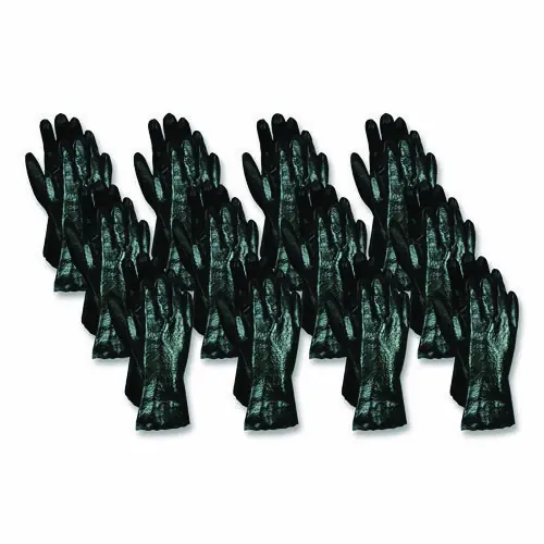 MCR™ Safety Single Dipped PVC Gloves, Smooth Finish, Interlock Lined, 18" Length, Large, Black, 12 Pairs