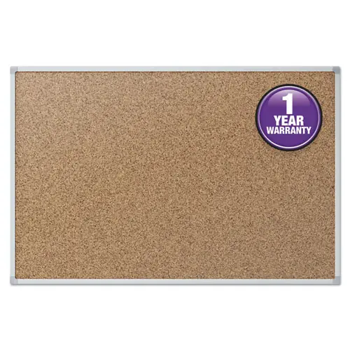 Mead® Economy Cork Board with Aluminum Frame, 36" x 24", Tan Surface, Satin Aluminum Frame