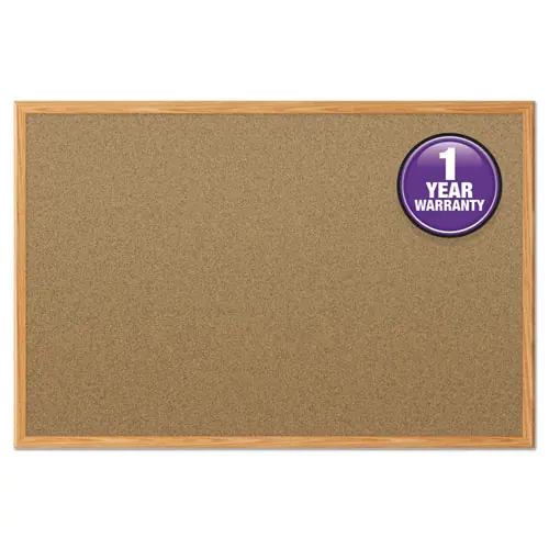 Mead® Economy Cork Board with Oak Frame, 48" x 36", Tan Surface, Oak Finished Fiberboard (MDF) Frame
