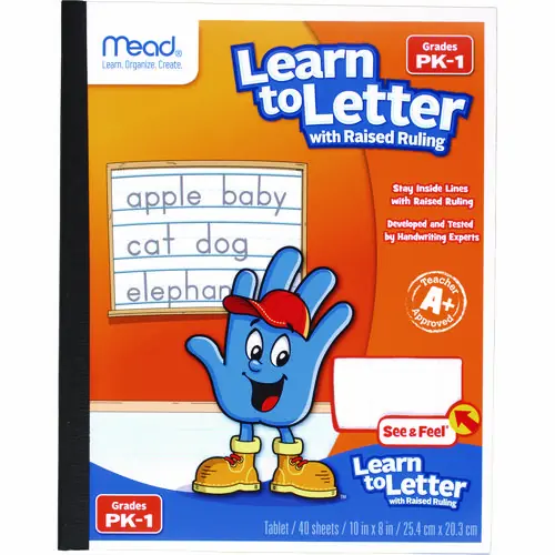 Mead® Learn to Letter Primary Journal with Raised Ruling, Manuscript Format, Orange/White/Blue Cover