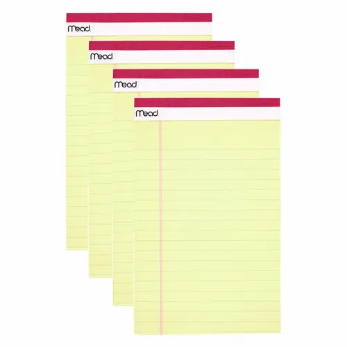 Mead® Notepad, Wide/Legal Rule, 5" x 8", Canary, 50 Sheets per Pad, 4 Pads/Pack