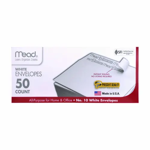 Mead® Press-it Seal-it Self-Adhesive Envelopes, #10, 4.18" x 9.5", White, 50/Box