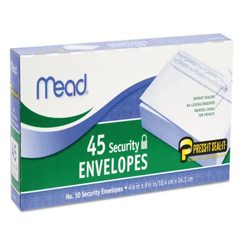 Mead® Press-it Seal-it Self-Adhesive Security Envelope, #10, Monarch Flap, White, 45/Box