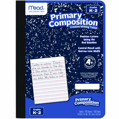 Mead® Primary Journal Creative Writing Composition Book, Manuscript Format, Blue/Black/White Cover