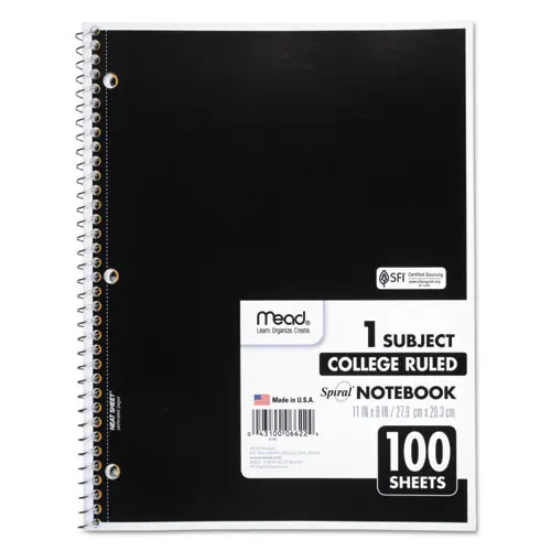 Mead® Spiral Notebook, 1-Subject, Medium/College Rule, 100 Sheets, 11 x 8, Assorted Colors