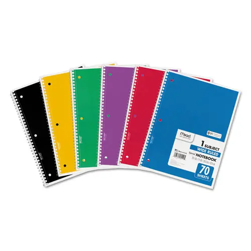 Mead® Spiral Notebook, 1-Subject, Wide/Legal Rule, Assorted Cover Colors, 70 Sheets, 10.5" x 8", 6/Pack