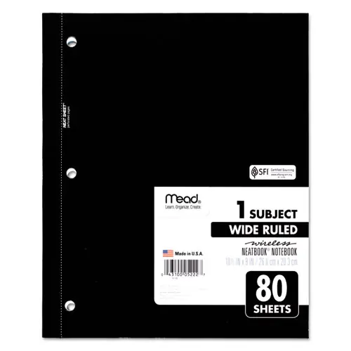Mead® Wireless Neatbook Notebook, 1-Subject, Wide/Legal Rule, Randomly Assorted Cover Color, 80 Sheets, 10.5" x 8"