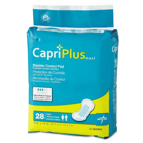 Medline Capri Plus Bladder Control Pads, Ultra Plus, 8" x 17"