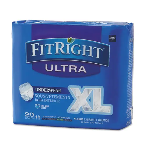 Medline FitRight Ultra Protective Underwear, X-Large, 20/Pack