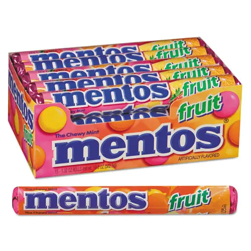 Mentos® Chewy Mints, Mixed Fruit, 15 Rolls/Box