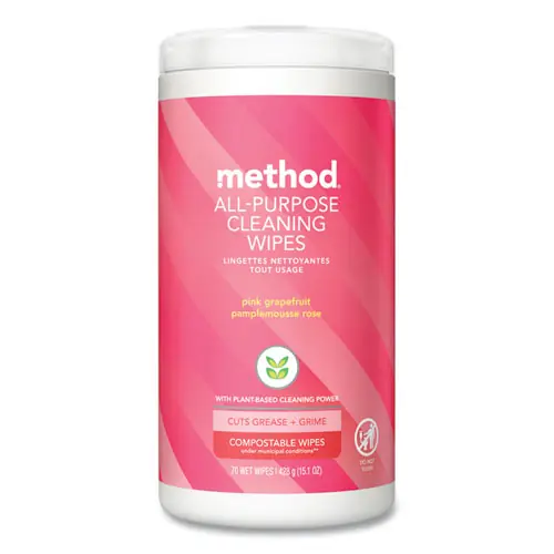 Method® All Purpose Cleaning Wipes, Pink Grapefruit, 70 Wipes/Canister, 6 Canisters/Carton