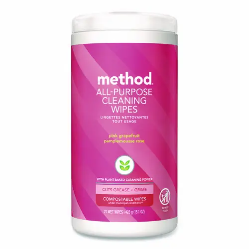 Method® All Purpose Cleaning Wipes, Pink Grapefruit Scent, White, 70 Wipes/Pack